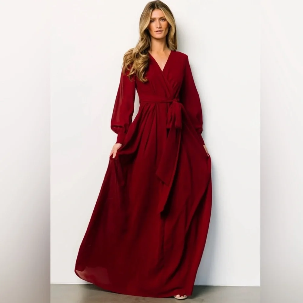 BALTIC BORN Burgundy Lydia Tie Waist Maxi Dress Flowy Romantic Size XL - Picture 4 of 13